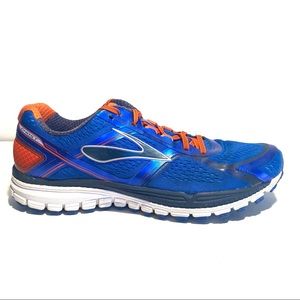 Brooks 12 Ghost blue and orange athletic shoes
